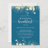 Greenery Boho Wildblume Navy Hochzeitsfrühstück Einladung (Vorderseite)