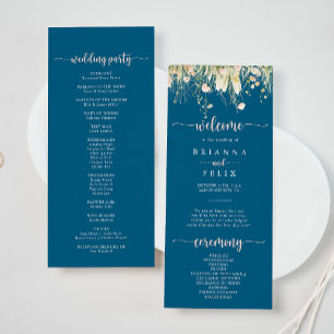 Greenery Boho Wildblume Navy Hochzeitsprogramm Programm