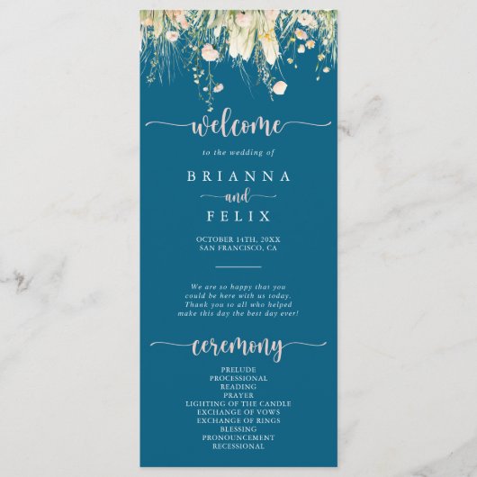 Greenery Boho Wildblume Navy Hochzeitsprogramm Programm (Vorderseite)