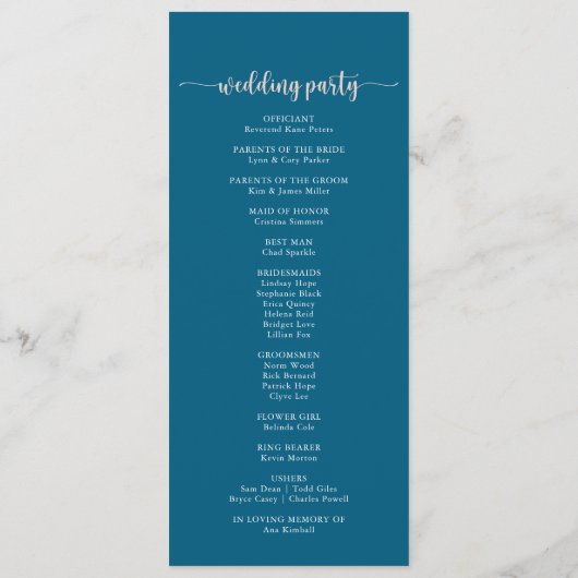 Greenery Boho Wildblume Navy Hochzeitsprogramm Programm (Rückseite)