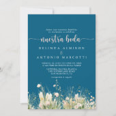 Greenery Boho Wildblume Navy Nuestra Boda Wedding Einladung (Vorderseite)
