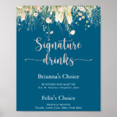 Greenery Boho Wildblume Navy Signature Drinks Poster (Vorne)