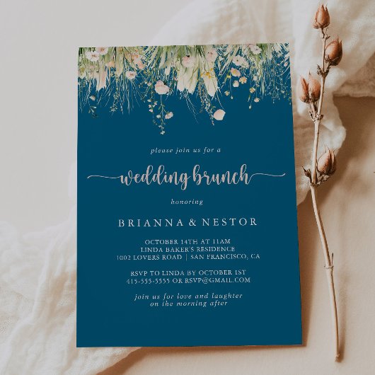 Greenery Boho Wildblume Navy Wedding Brunch Einladung