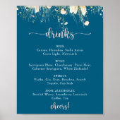 Greenery Boho Wildblume Navy Wedding Drinks Menü Poster (Vorne)