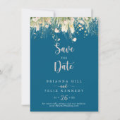 Greenery Boho Wildblume Navy Wedding Save The Date (Vorderseite)