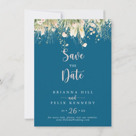 Greenery Boho Wildblume Navy Wedding Save The Date (Vorderseite)