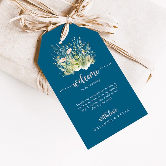 Greenery Boho Wildblume Navy Wedding Willkommen Geschenkanhänger