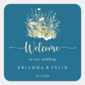 Greenery Boho Wildblume Navy Wedding Willkommen Quadratischer Aufkleber (Vorderseite)