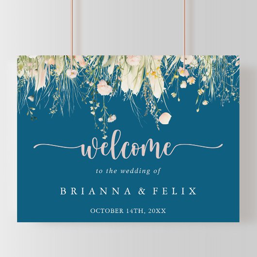 Greenery Boho Wildblume Navy Wedding Willkommensze Poster