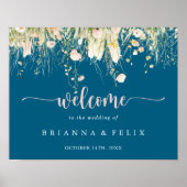 Greenery Boho Wildblume Navy Wedding Willkommensze Poster (Vorne)
