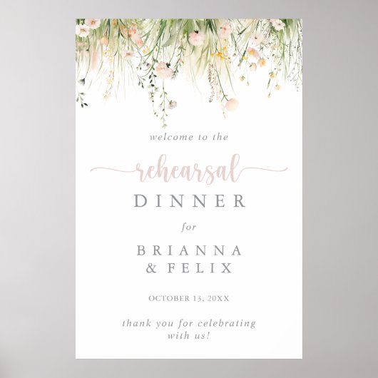 Greenery Boho Wildblume Probe Dinner Willkommen Poster (Vorne)