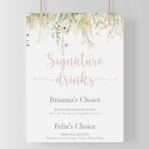 Greenery Boho Wildblume Signature Drinks unterzeic Poster