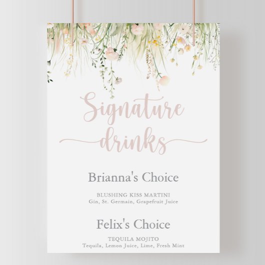 Greenery Boho Wildblume Signature Drinks unterzeic Poster