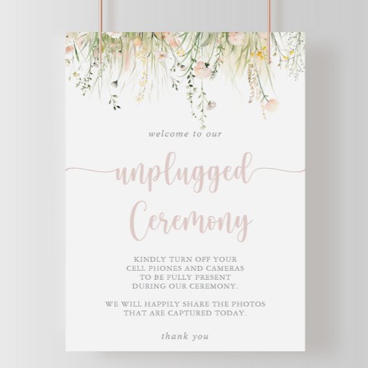 Greenery Boho Wildblume Unplugged Ceremony Sign Poster