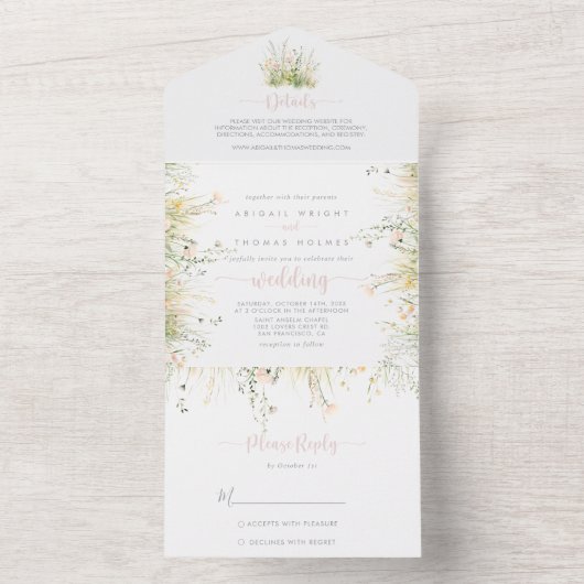 Greenery Boho Wildblume Wedding All In One Einladung (Innen Boden)