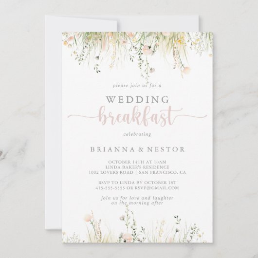 Greenery Boho Wildblume Wedding Breakfast Einladung (Vorderseite)