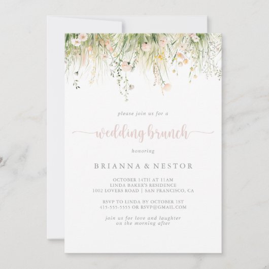 Greenery Boho Wildblume Wedding Brunch Einladung (Vorderseite)