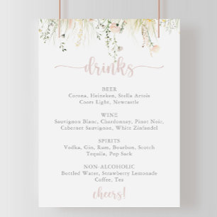 Greenery Boho Wildblume Wedding Drinks Menü Zeiche Poster