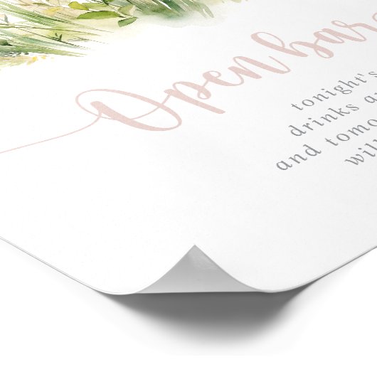 Greenery Boho Wildblume Wedding Open Bar Sign Poster (Ecke)