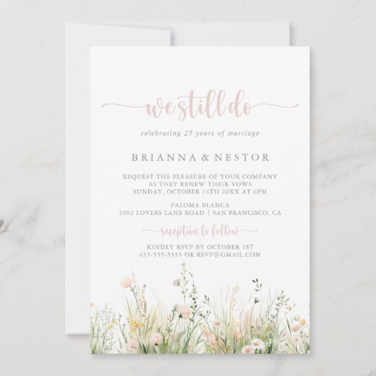 Greenery Boho Wildblume wir noch Vow Renewal Einladung (Vorderseite)