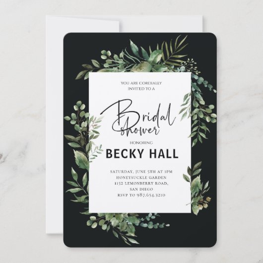 Greenery Border Bridal Shower Invitation Einladung (Vorderseite)