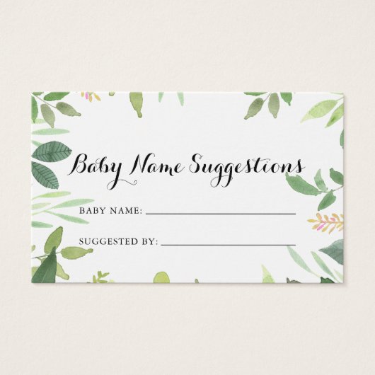 Greenery Botanical Baby Name Suggestions Card (Vorderseite)