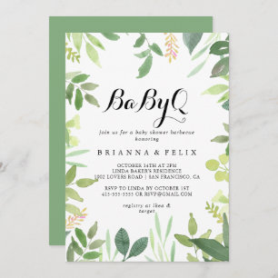 Greenery Botanical BabyQ Baby Duschgrill Einladung