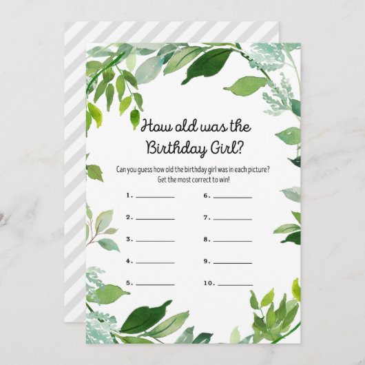 Greenery Botanical Birthday Girl Game 12x18" Größe Einladung (Vorne/Hinten)