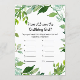 Greenery Botanical Birthday Girl Game 12x18" Größe Einladung