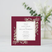 Greenery Botanical Burgundy Wedding Square Einladung (Stehend Vorderseite)
