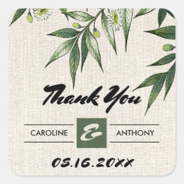Greenery Botanical Burlap Wedding Vielen Dank Quadratischer Aufkleber