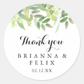Greenery Botanical Danke Gastgeschenk Hochzeit Runder Aufkleber (Vorderseite)