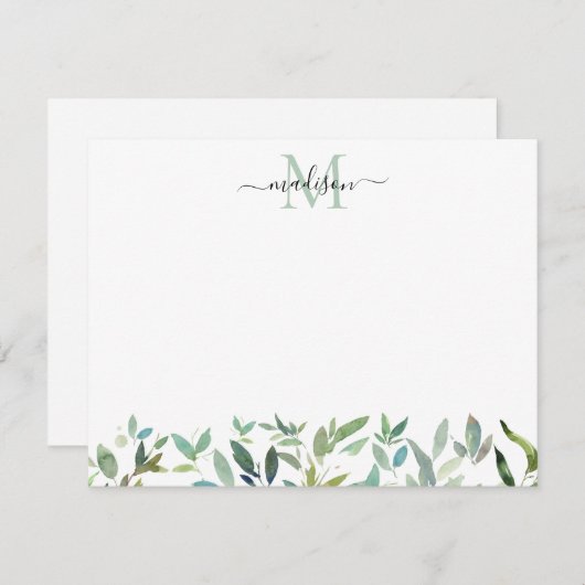 Greenery Botanical Eukalyptus Foliage Monogram Mitteilungskarte (Vorne/Hinten)