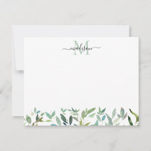 Greenery Botanical Eukalyptus Foliage Monogram Mitteilungskarte
