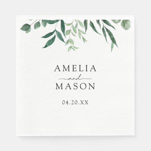 Greenery Botanical Foliage Watercolor Wedding Serviette (Vorderseite)