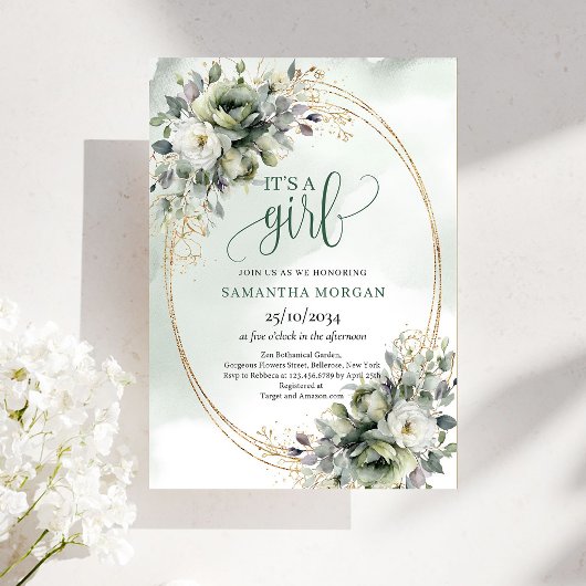 Greenery Botanical Gold Style Es ist ein Mädchen E Einladung