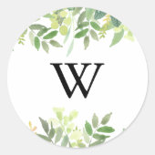 Greenery Botanical Monogram Wedding Umschlag Aufkl Runder Aufkleber (Vorderseite)