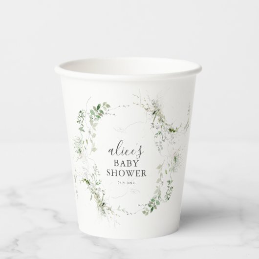 Greenery Botanical Script Baby Shower Pappbecher (Vorderseite)