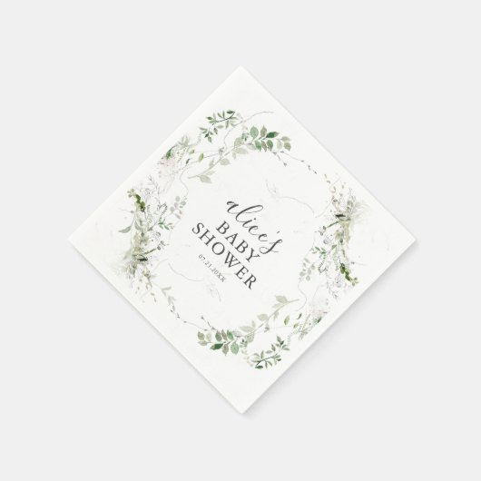 Greenery Botanical Script Baby Shower Serviette (Ecke)