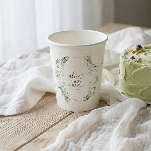 Greenery Botanical Script Babyparty Pappbecher