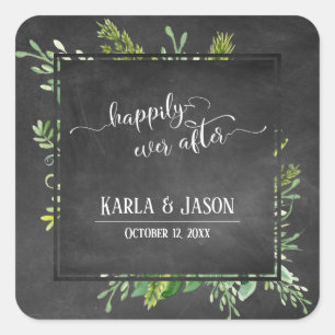 Greenery Bouquet glücklich je nach Chalkboard Quadratischer Aufkleber