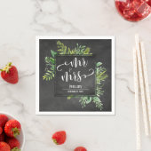 Greenery Bouquet Mr & Mrs Typografy Chalkboard Serviette (Beispiel)