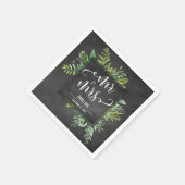 Greenery Bouquet Mr & Mrs Typografy Chalkboard Serviette (Ecke)