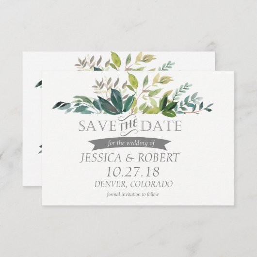 Greenery Bouquet Save the Date Card (Vorne/Hinten)