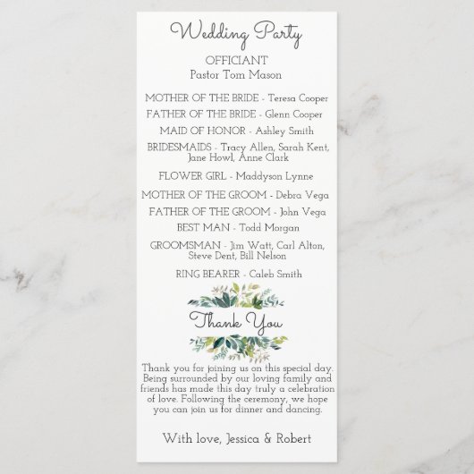 Greenery Bouquet Wedding Program Programm (Rückseite)