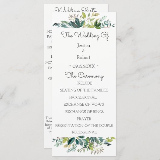 Greenery Bouquet Wedding Program Programm (Vorne/Hinten)