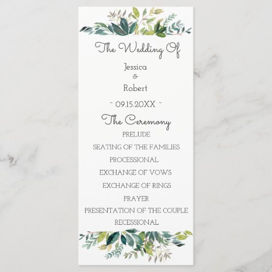 Greenery Bouquet Wedding Program Programm (Vorderseite)