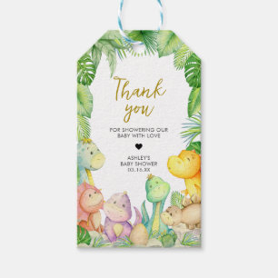 Greenery Boy Dinosaur Baby Shower Fevor Tags Geschenkanhänger