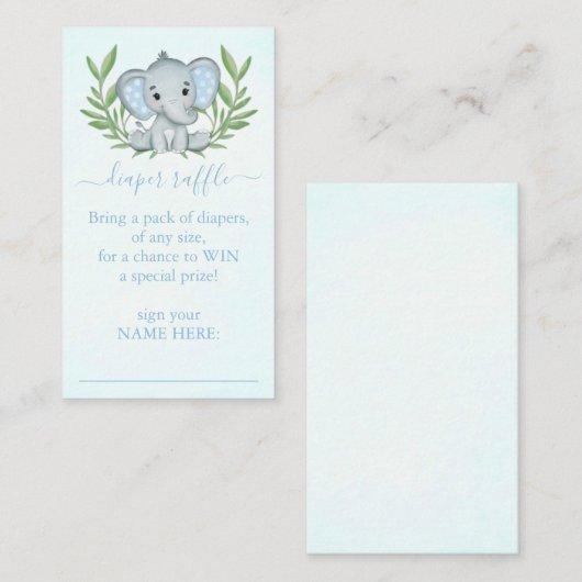 Greenery Boy Elephant Diaper Raffle Begleitkarte (Vorne/Hinten)