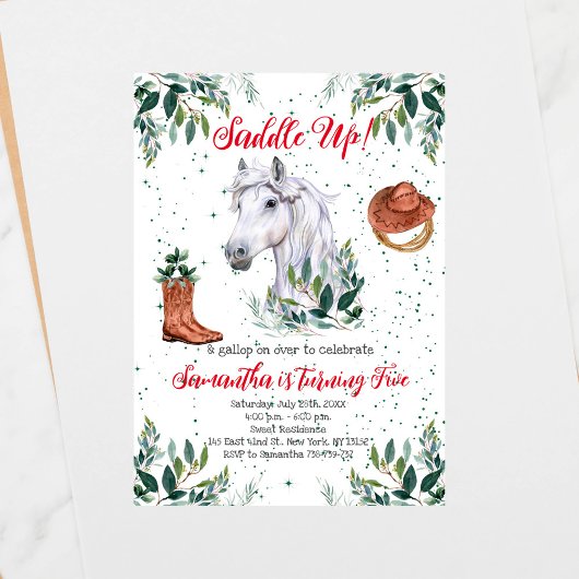 Greenery Boy Horse Birthday Party Einladung